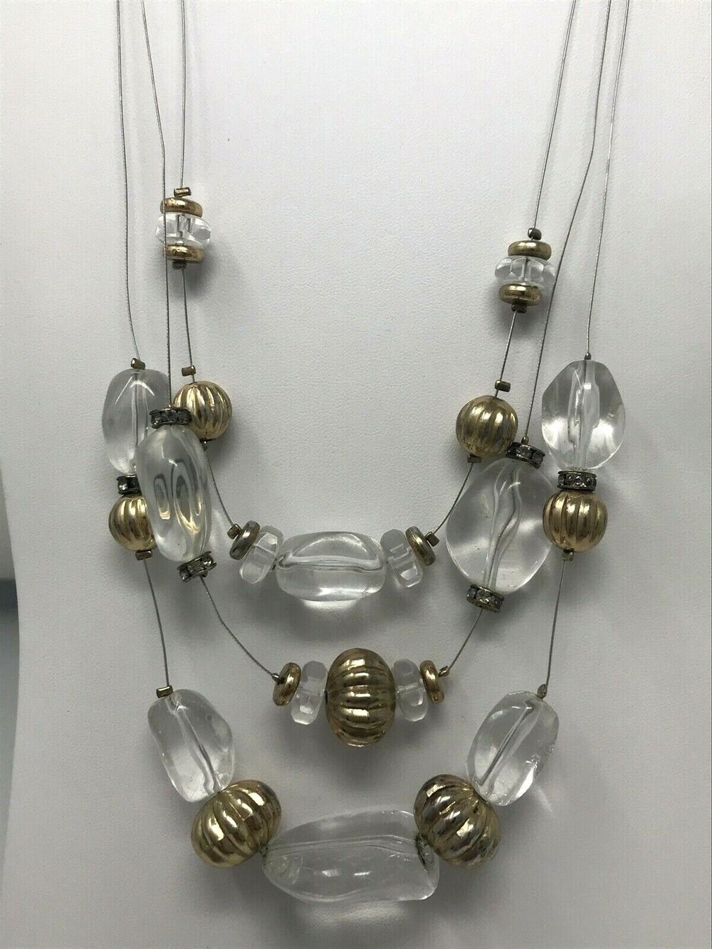 CHICO'S Necklace Clear Chunky Beads Gold Tone Multi Strand Floating